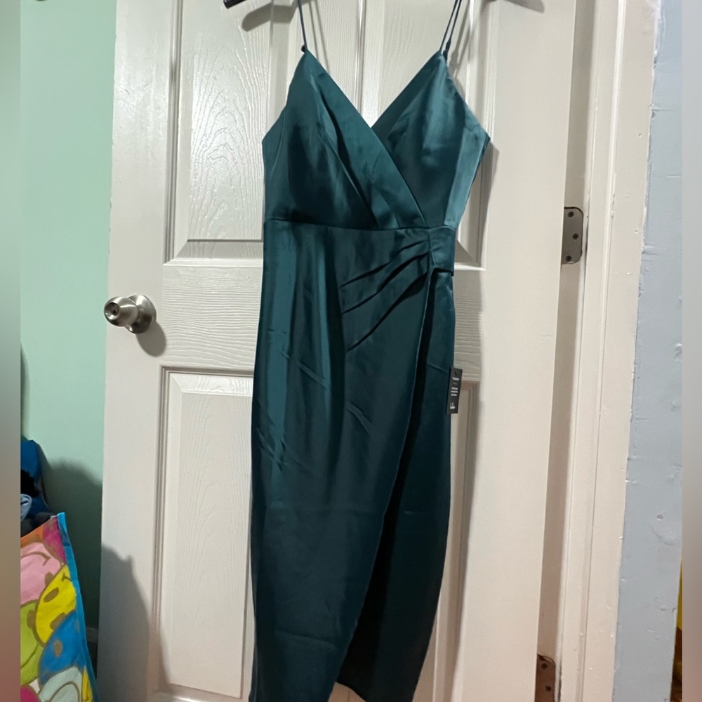 Lulu's Teal Green Wrap Midi Dress size S. Elegant Cocktail Prom Wedding Dress. - Picture 2 of 16